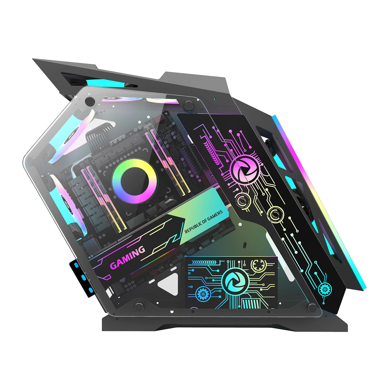 Ruix LK06 Micro ATX Case with RGB Strip - angled side view