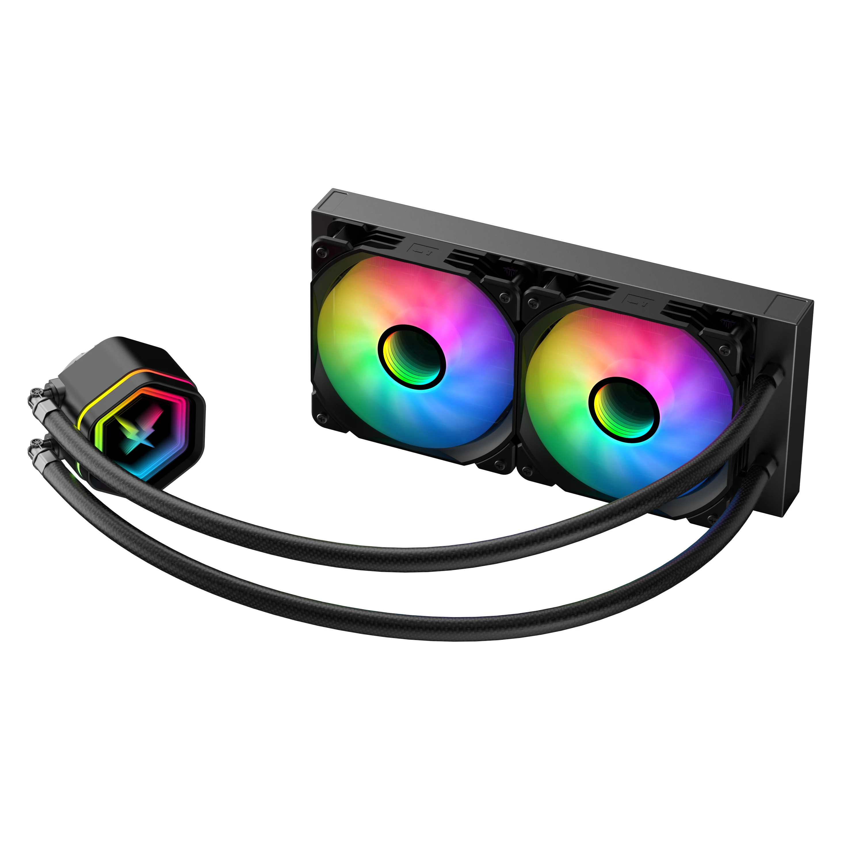 Ruix 240mm Black Liquid CPU Cooler (Fixed Colour) - angled view with tubes