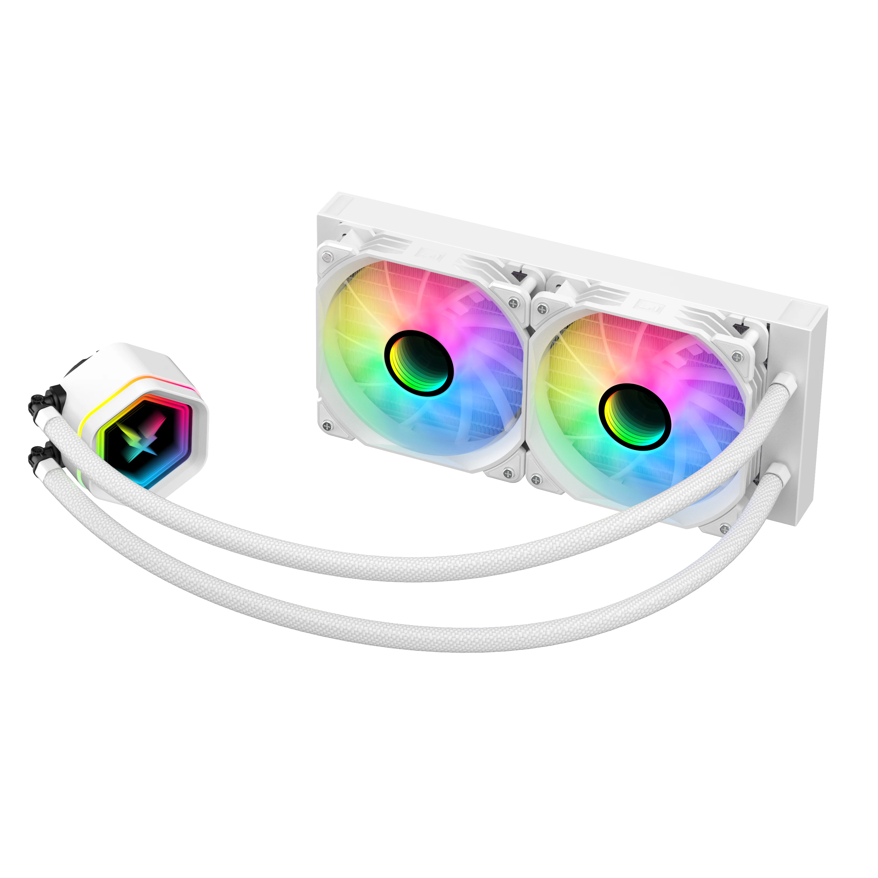 Ruix 240mm White Liquid CPU Cooler - angled view with tubes