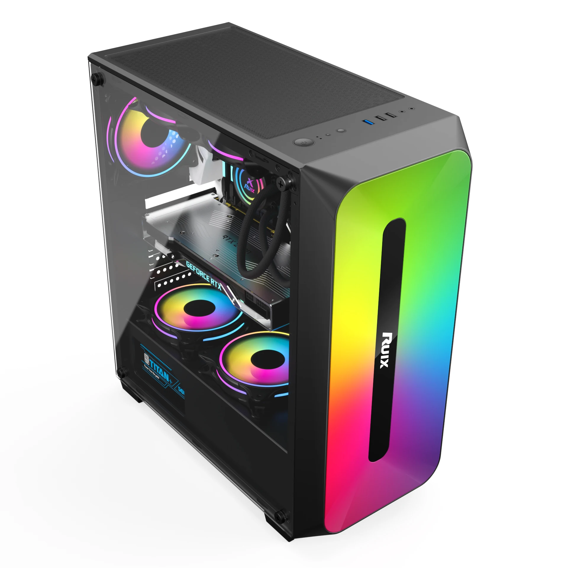 Ruix C3 RGB ATX Case - angled side view
