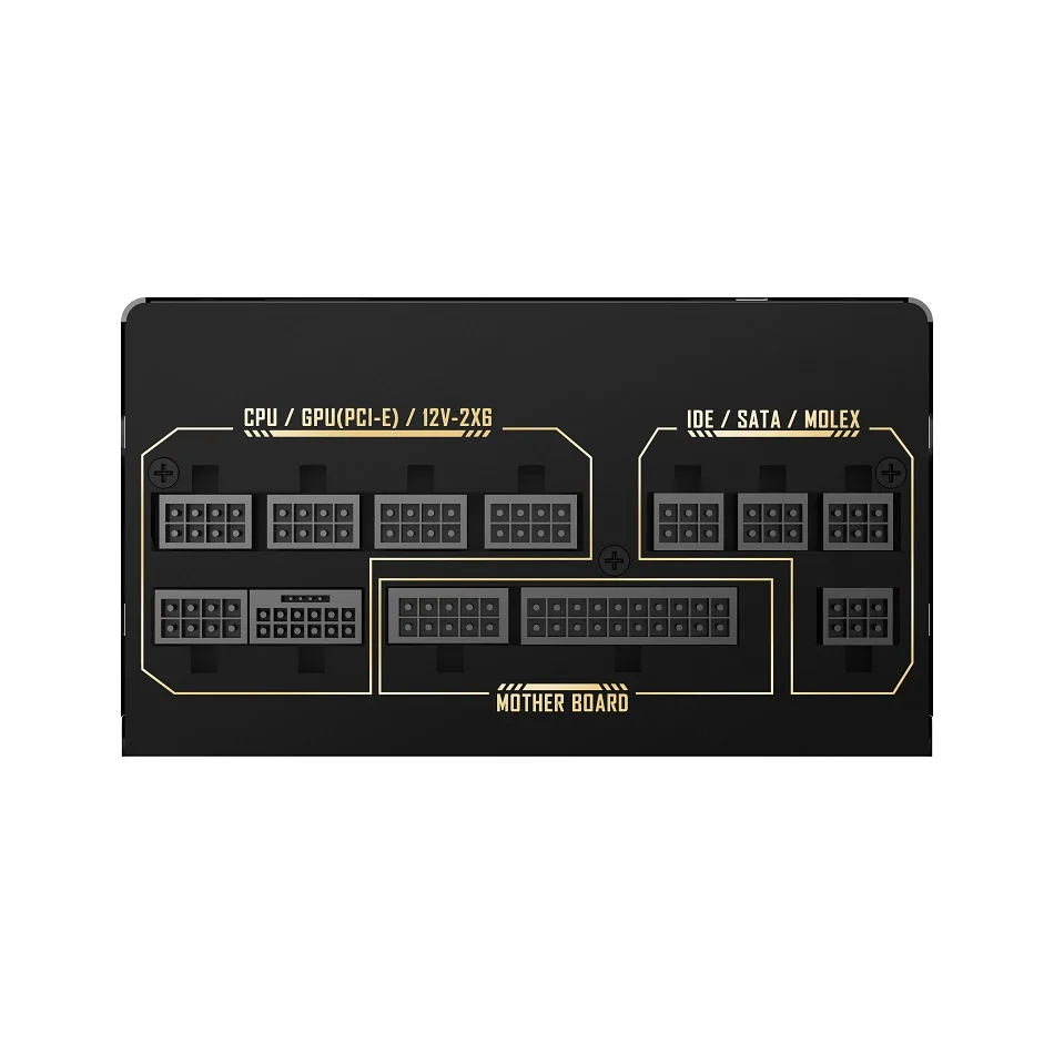 Ruix RT1000W 80 Plus Gold Power Supply - modular cable connector panel