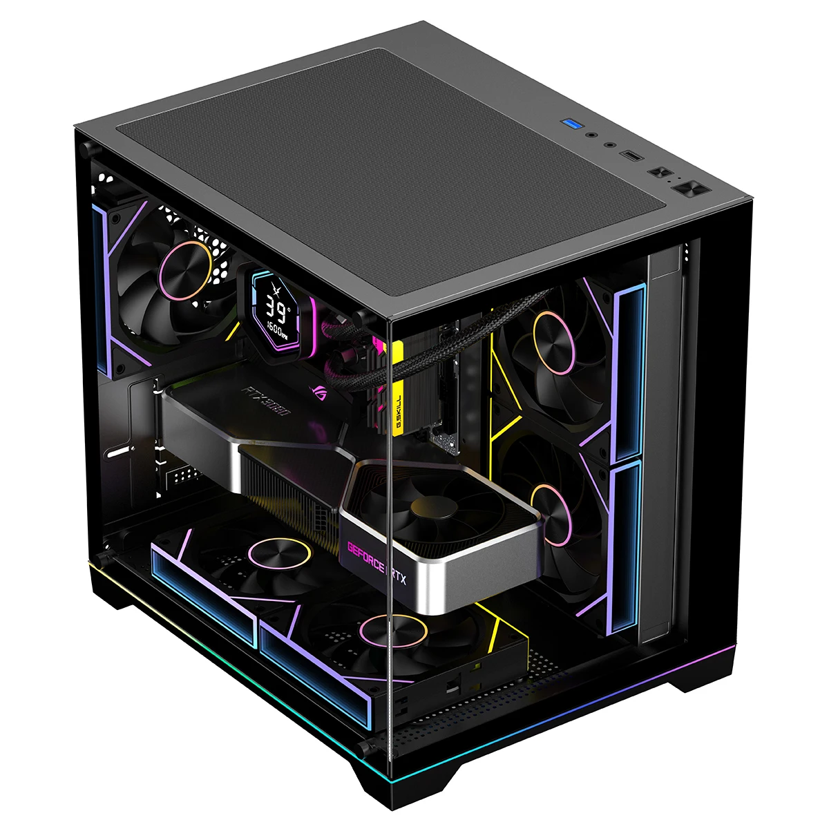 Ruix Carnival S2 RGB Full View Micro ATX Case - top angled view